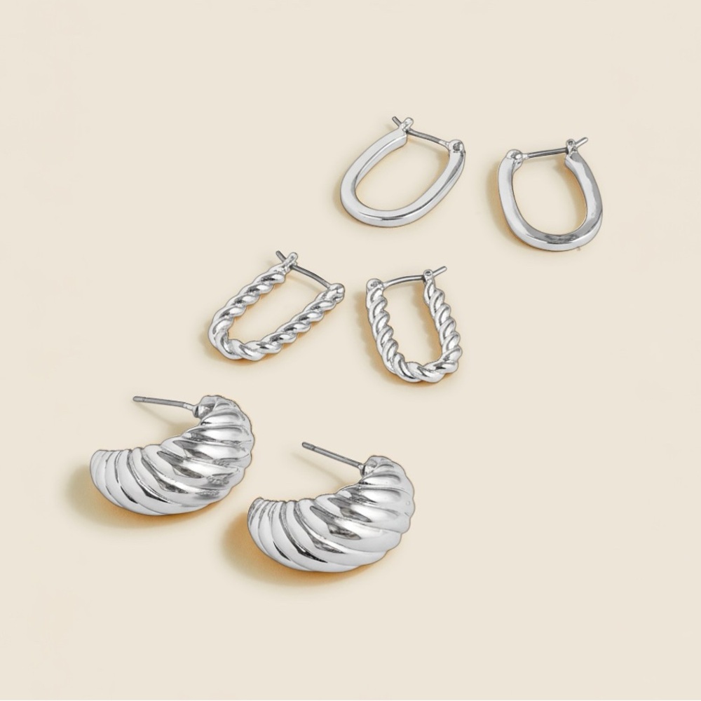 NWT J. Crew Sculptural Silver earrings set-of-three